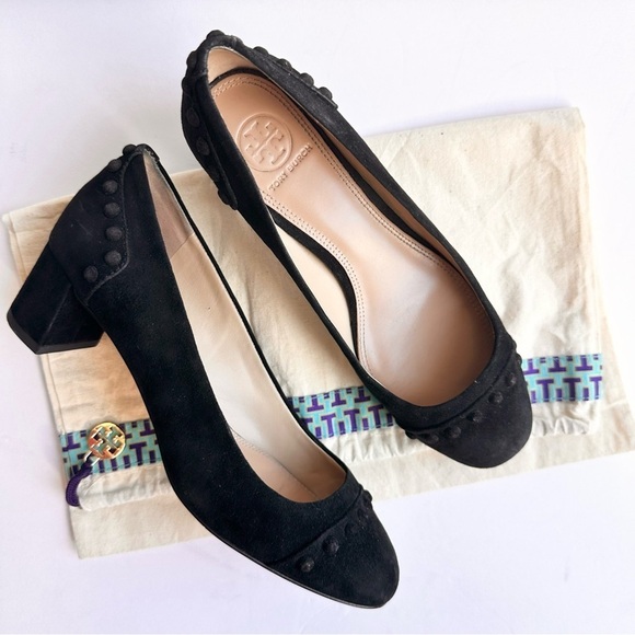 Tory Burch Shoes - Tory Burch black suede leather stud Colt low block heels pumps 7 chunky slip-on